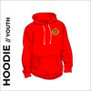 Bowmen of Adel Zipped Hooded top. Red cotton blend fabric for comfort with ribbed hem and cuffs. Embroidered club badge left chest 