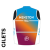 Menston Velo Custom club cycle gilet design in full sublimation print. Back picture showing breathable paneling and horizontal zip to allow access to rear jersey pockets.