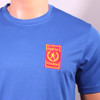 Detail of Hadrian Hundreds official Ladies technical T-Shirt. Blue colour with cut in sleeve and curved back for a shaped lady fit. High quality embroidered official event badge.