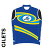 Custom club cycle gilet design in full sublimation print. Front picture showing full length hidden SBS zip, wind-blocker and silicon gripper at hem.