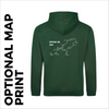 Bottle green hoody with optional "map print" on back 