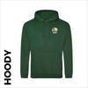 Bottle green hoody with embroidered badge on left chest with optional "map print" on back 
