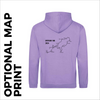 Lavender hoody with optional "map print" on back 