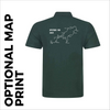 bottle green Speyside 100 Polo T-Shirt with optional "map print" on back 