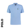 Sky blue polo with embroidered badge on left chest