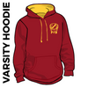 Pudsey and Bramley AC maroon and gold varsity hooded top front with printed badge A on left chest