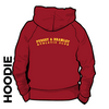 Pudsey and Bramley AC maroon hooded top back with printed badge D on centre back