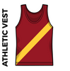 Maroon athletics vest, front image with gold sash on chest.