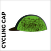 Custom cycle cap in full sublimation print, image showing side profile of cap and custom design