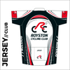 Short sleeve custom cycle jersey club design in full sublimation print. Back picture showing 3 rear pocket to stow riding supplies.