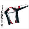 Long sleeve custom cycle jersey club design in full sublimation print. Front picture showing full length hidden SBS zip, high collar for comfort fit and silicon gripper at hem.