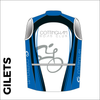 Custom club cycle gilet design in full sublimation print. Back picture showing breathable paneling and horizontal zip to allow access to rear jersey pockets.