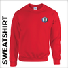 Red sweatshirt with embroidered Sir Fynwy 100 left chest badge