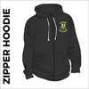 black zipped hooded top front with embroidered club badge on left chest