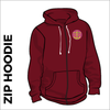 Burgundy zipped hoodie with embroidered logo on chest