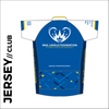 Short sleeve custom cycle jersey club design in full sublimation print. Back picture showing 3 rear pocket to stow riding supplies.