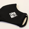 10x Custom Printed face mask showing small white logos on a black mask with stretchy ear loops.