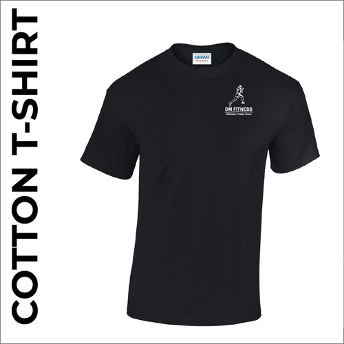 DM-Fitness Black Cotton T-Shirt. Embroidered logo on left chest.