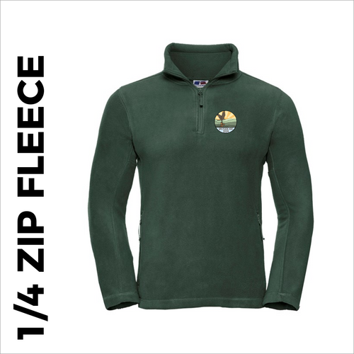 Bottle green 1/4 zip fleece front with embroidered left chest badge