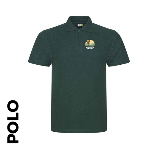 bottle green Speyside 100 Polo T-Shirt with embroidered logo on left chest with optional "map print" on back 