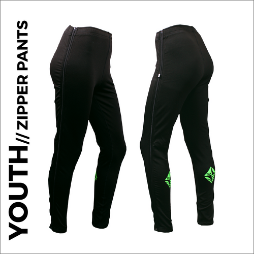 Youth zipper warm up pant with full length side zip and bright rear logo