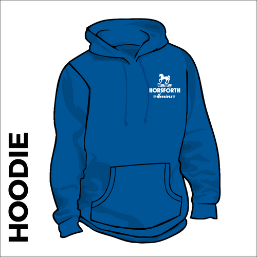 Horsforth Harriers royal hooded top front with embroidered club badge on left chest