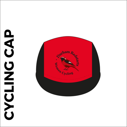 Custom cycle cap in full sublimation print, image showing front panel design and design on the cap peak