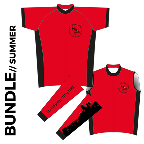 Summer club bundle kit. Full kit including cycle jersey, cycle arm warmers and cycle gilet in the custom club design. 