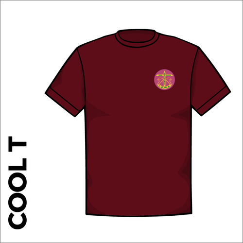 Maroon Cool-T, moisture wicking with embroidered BBN left chest badge