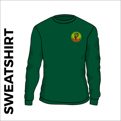 Bottle green sweater front with embroidered badge on left chest 