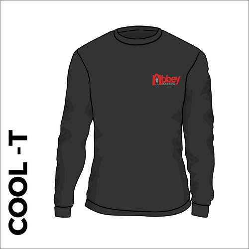 Long Sleeve black athletics Cool T-Shirt front image with printed club badge on chest