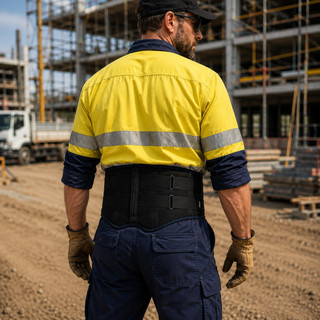 Construction worker wearing the Elite Pro Back Support Brace centred on the lower back