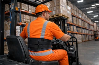 Forklift operator wearing the Elite Pro Back Support Brace