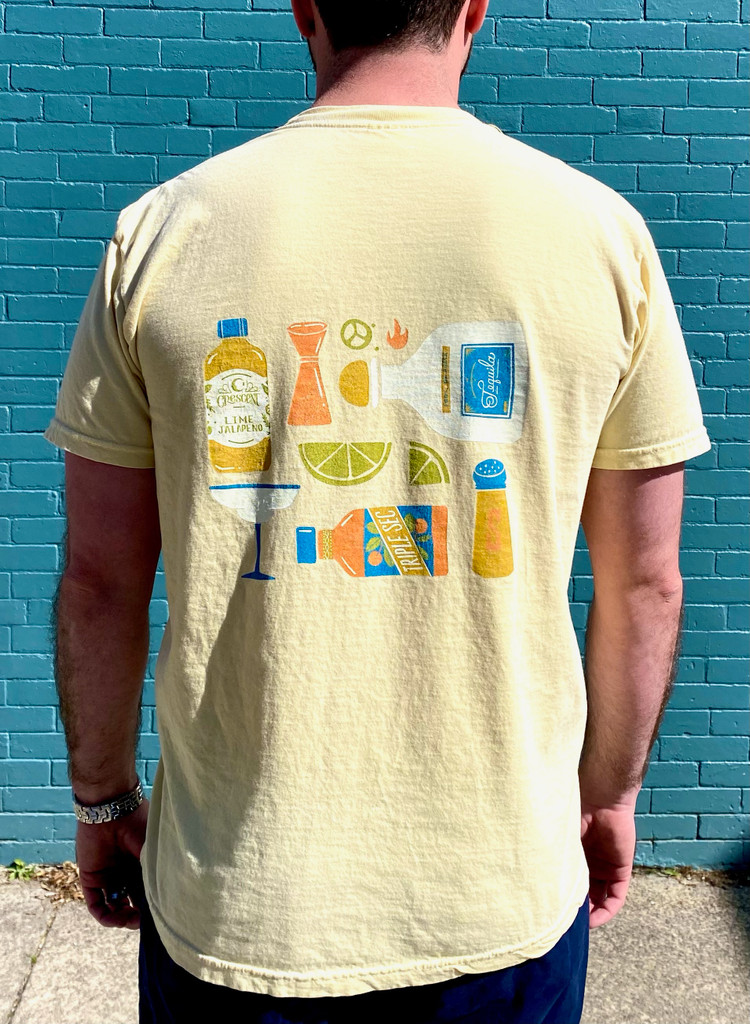 Back of Crescent Simples Lime Jalapeno Margarita branded shirt.