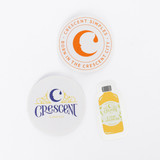 Crescent Simples logo stickers and an illustration of a Lime Jalapeno simple syrup bottle on a sticker Crescent Simples logo stickers and an illustration of a Lime Jalapeno simple syrup bottle on a sticker