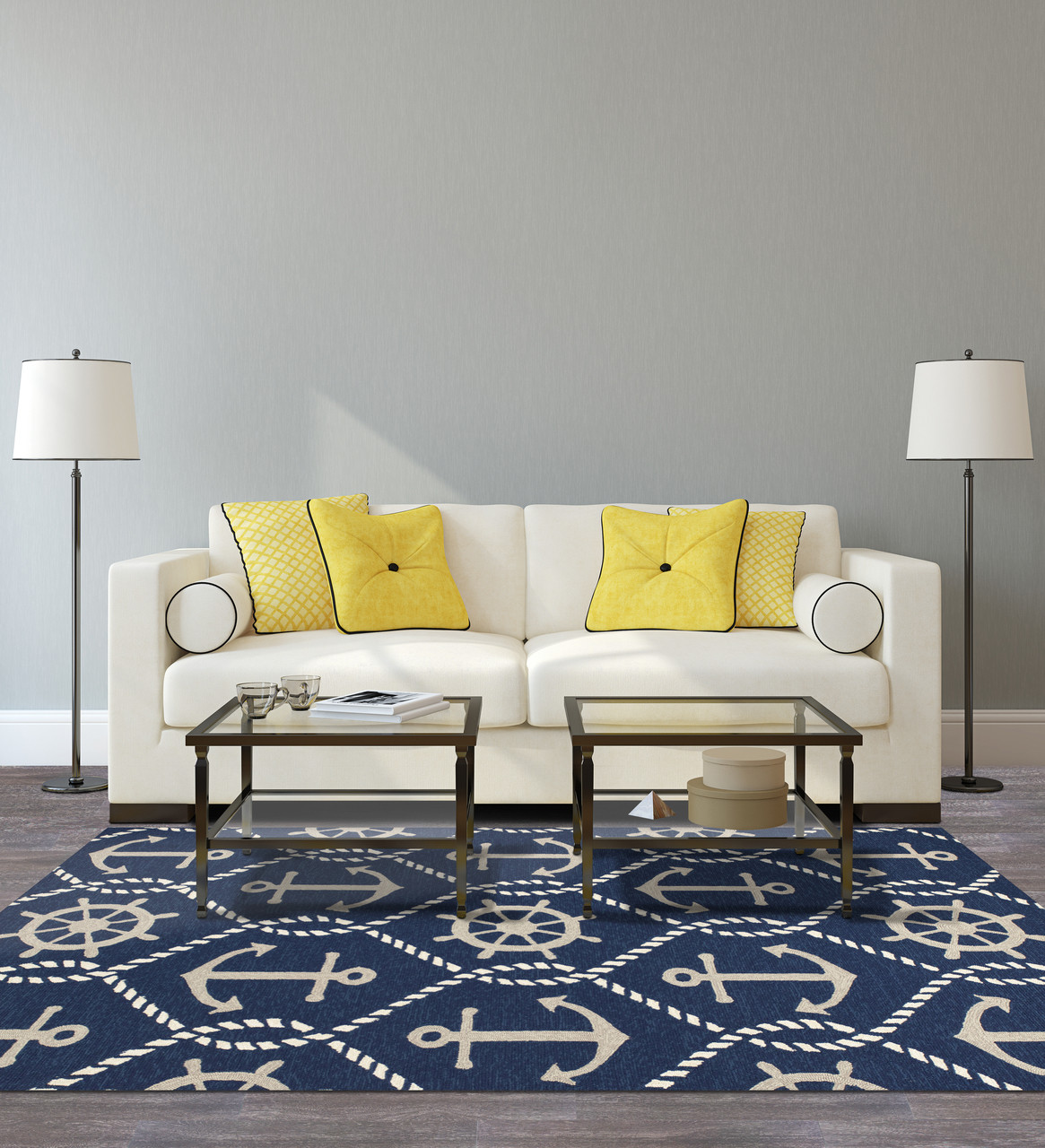 Navy Blue Rope and Anchor Marina Area Rug | Caron's Beach House