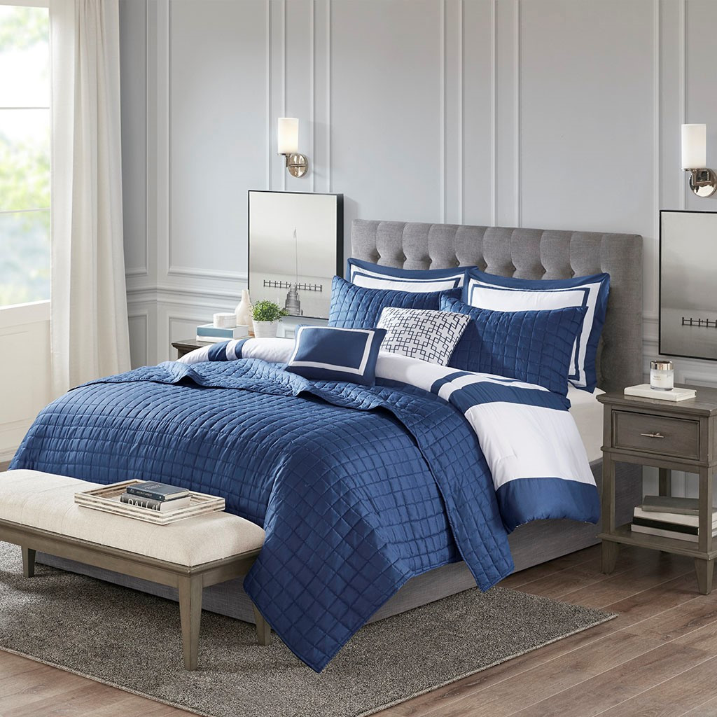 Admiralty Navy and White Queen 8-Piece Comforter Set | Caron's Beach House
