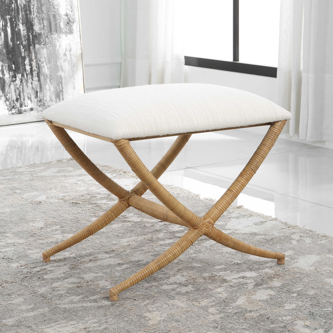 Kona Rattan Cushioned Long Bench | Caron's Beach House