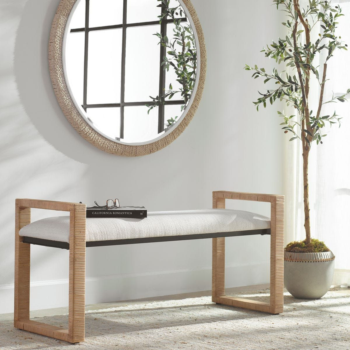 Kona Rattan Cushioned Long Bench | Caron's Beach House