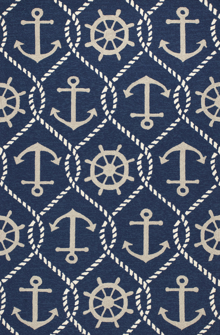 Outdoor Patio Rug Nautiacal Blue Anchor with Stripes Outdoor Rug