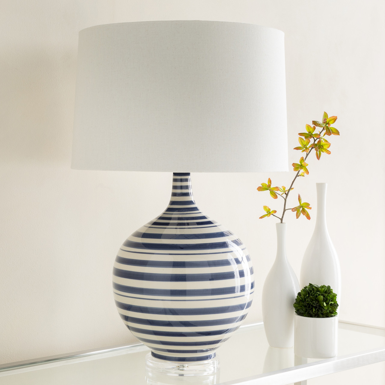 blue and white striped lamp