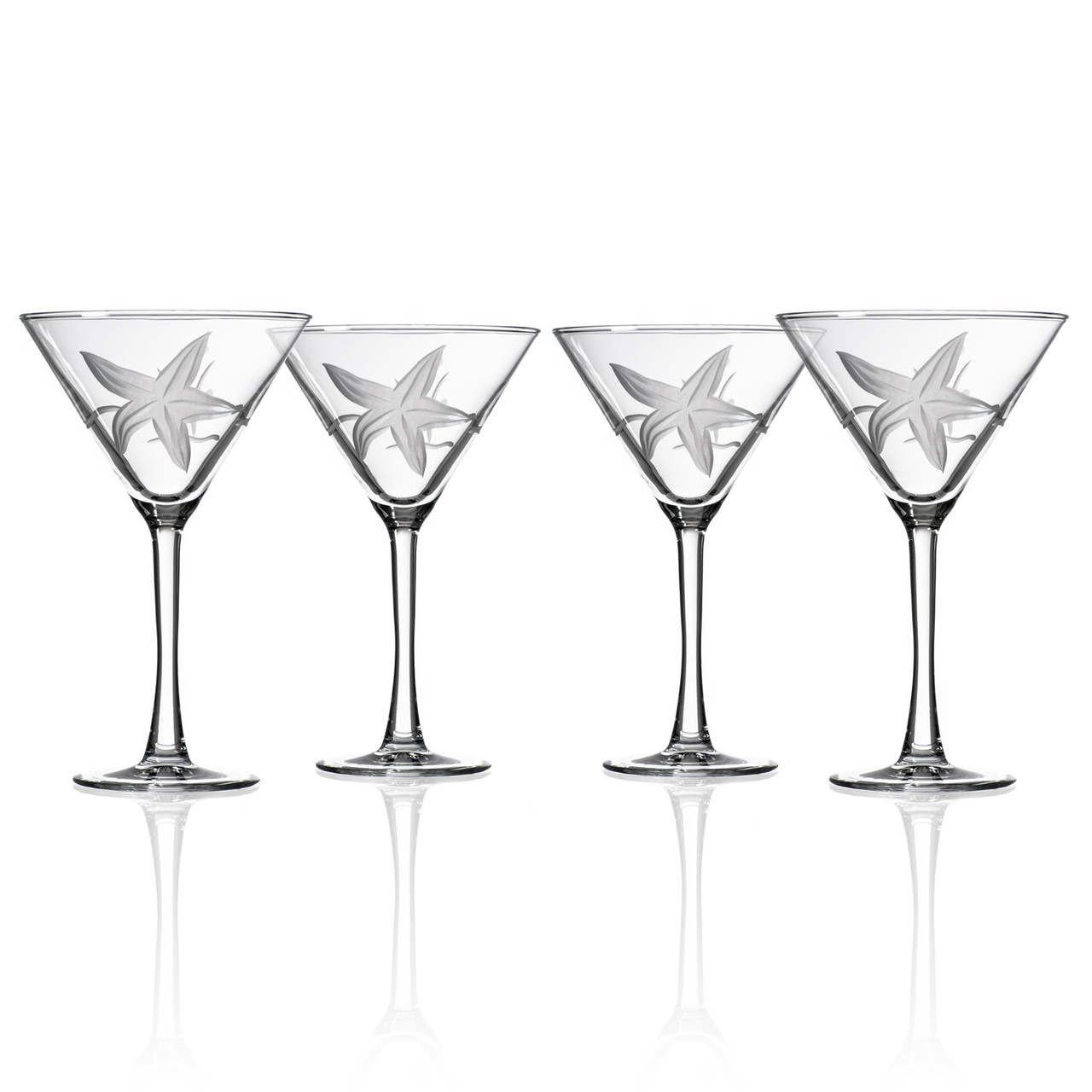 Engraved Starfish Set of Four Martini Glasses