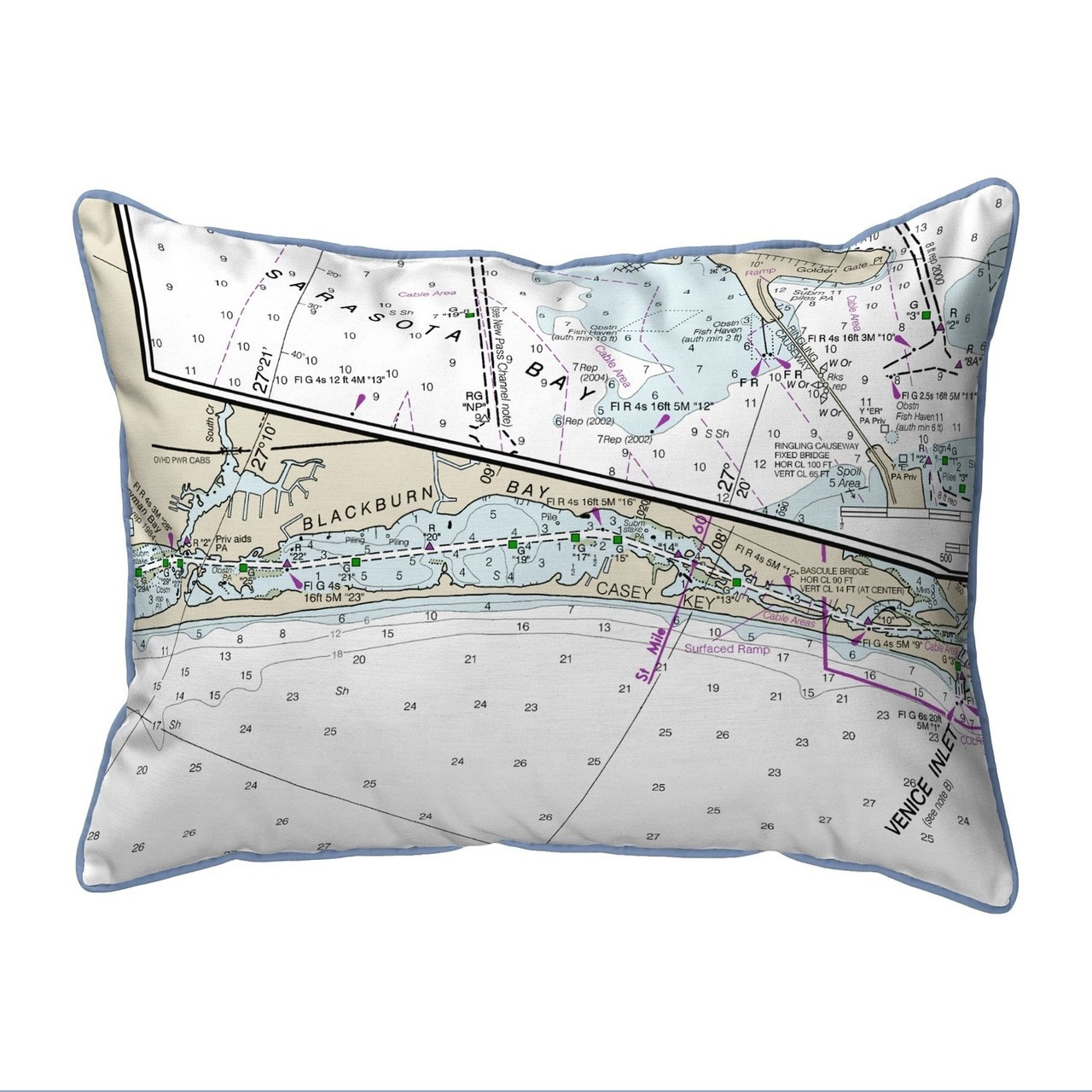 Blackburn Bay Florida Nautical Chart 24 x 20 Pillow