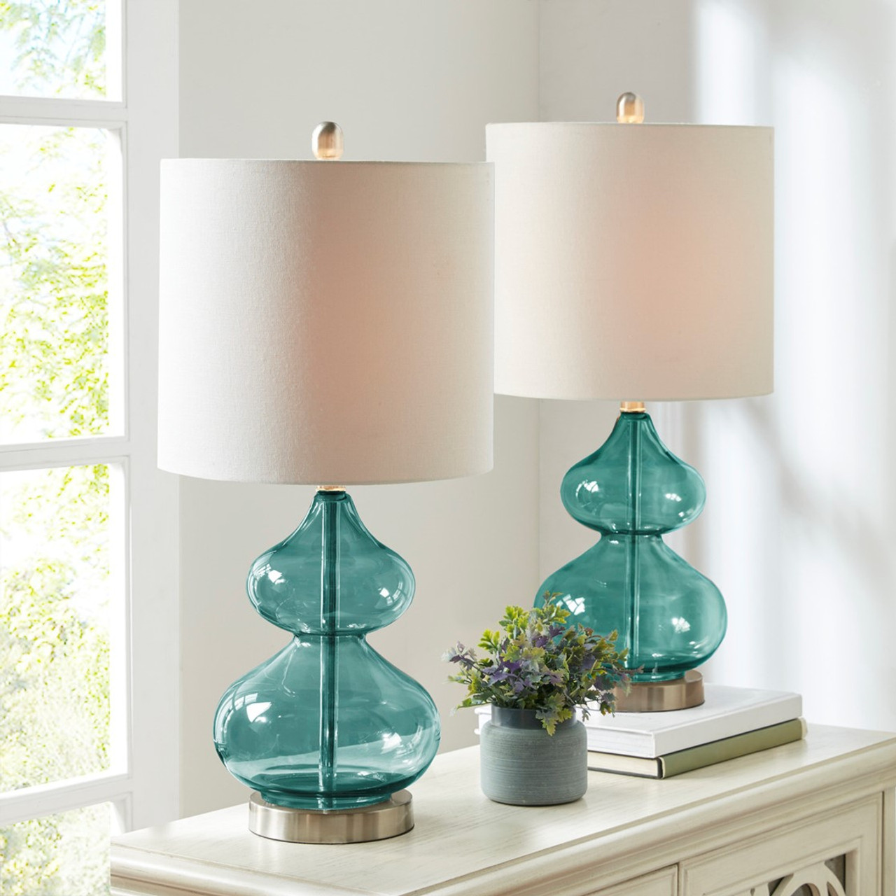 Bedside shop lamps teal