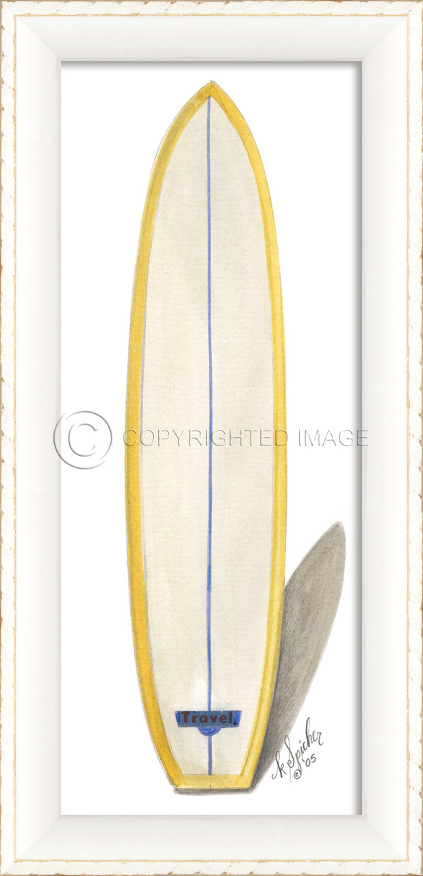 Blue and Yellow Travel Surfboard Art from Spicher Art Co.