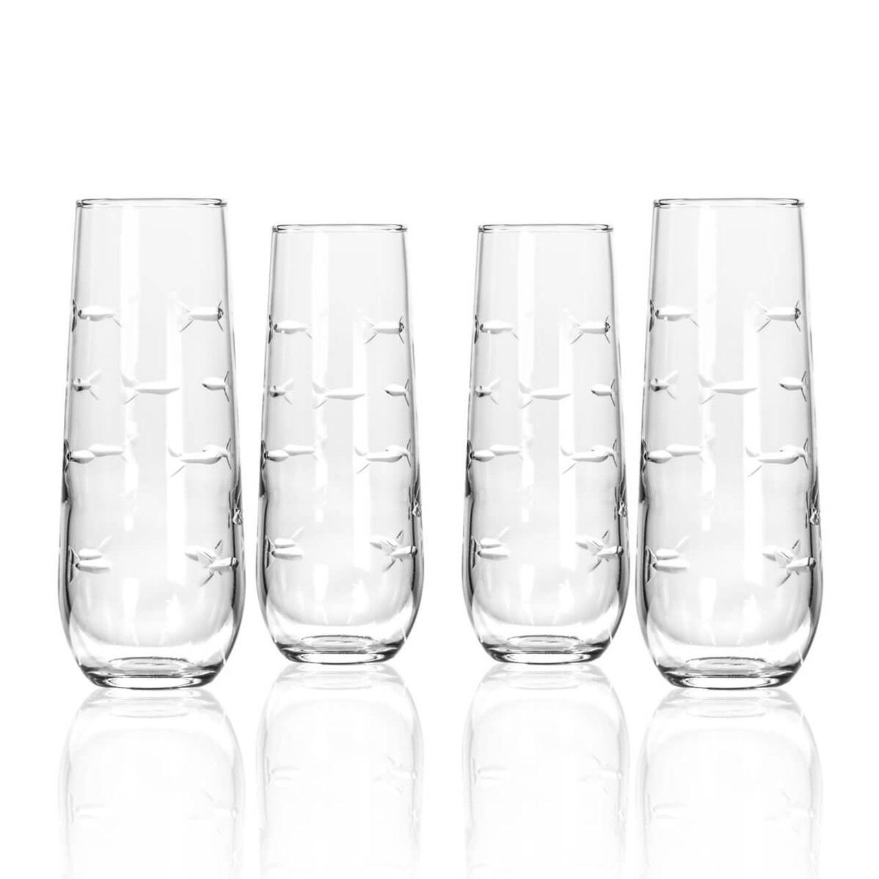 Set of Four School of Fish Stemless Flute Glasses for any Celebratory  Occasion