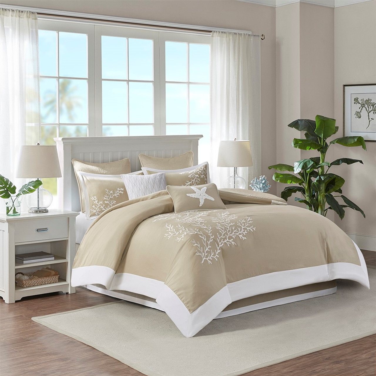 Alicia King/California King 6pc Cotton Comforter Set Gray/Ivory