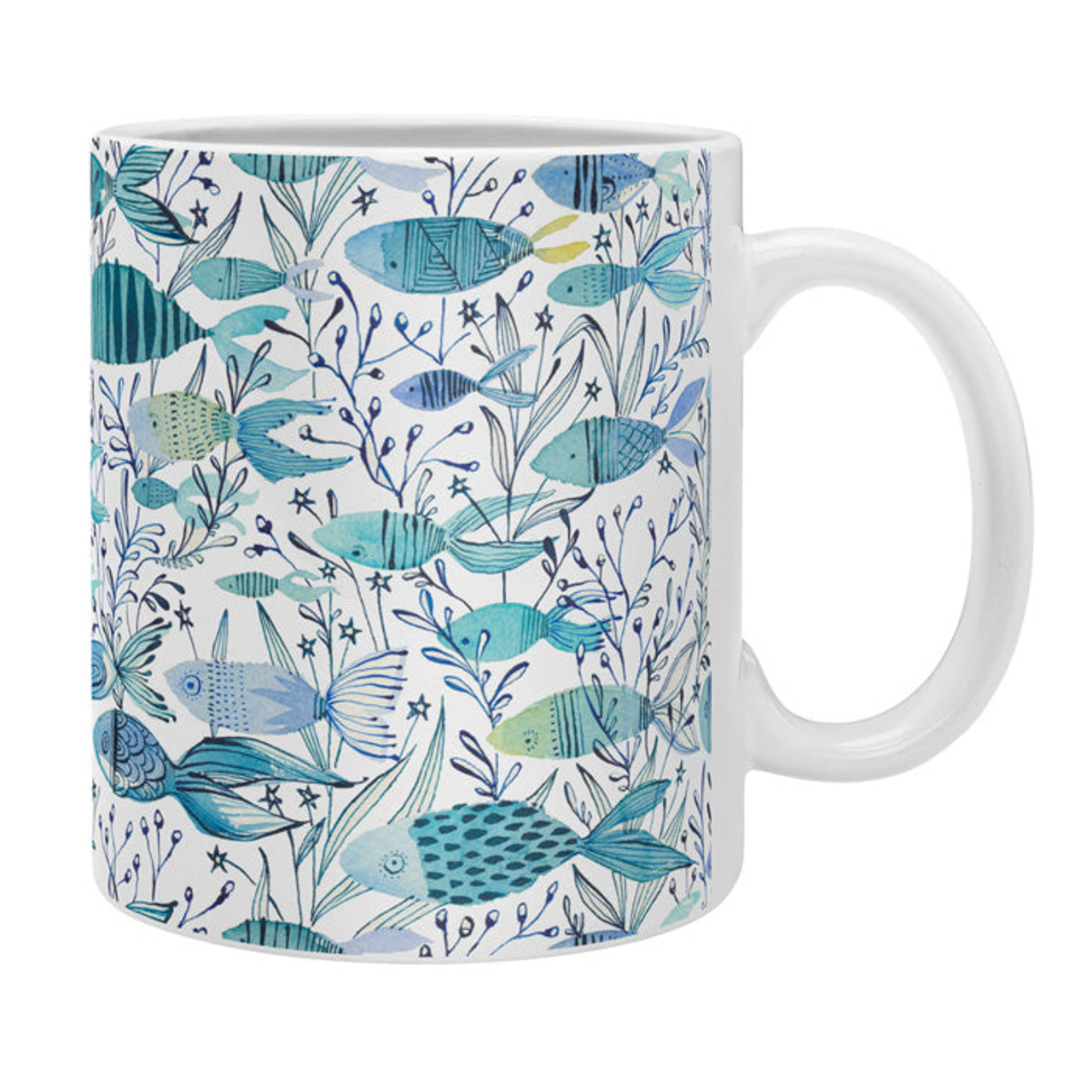 Blue Fishy Fish Coffee Mugs -Set of 4