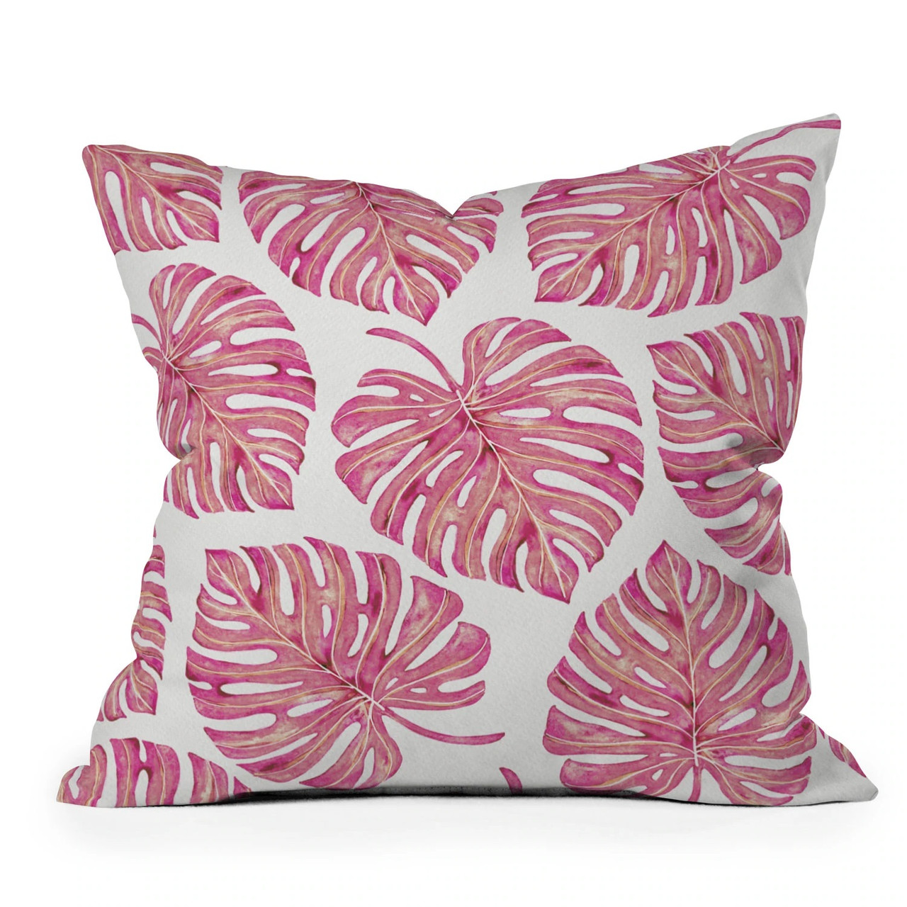 Bright Pink Monstera Palms Indoor Outdoor Pillow