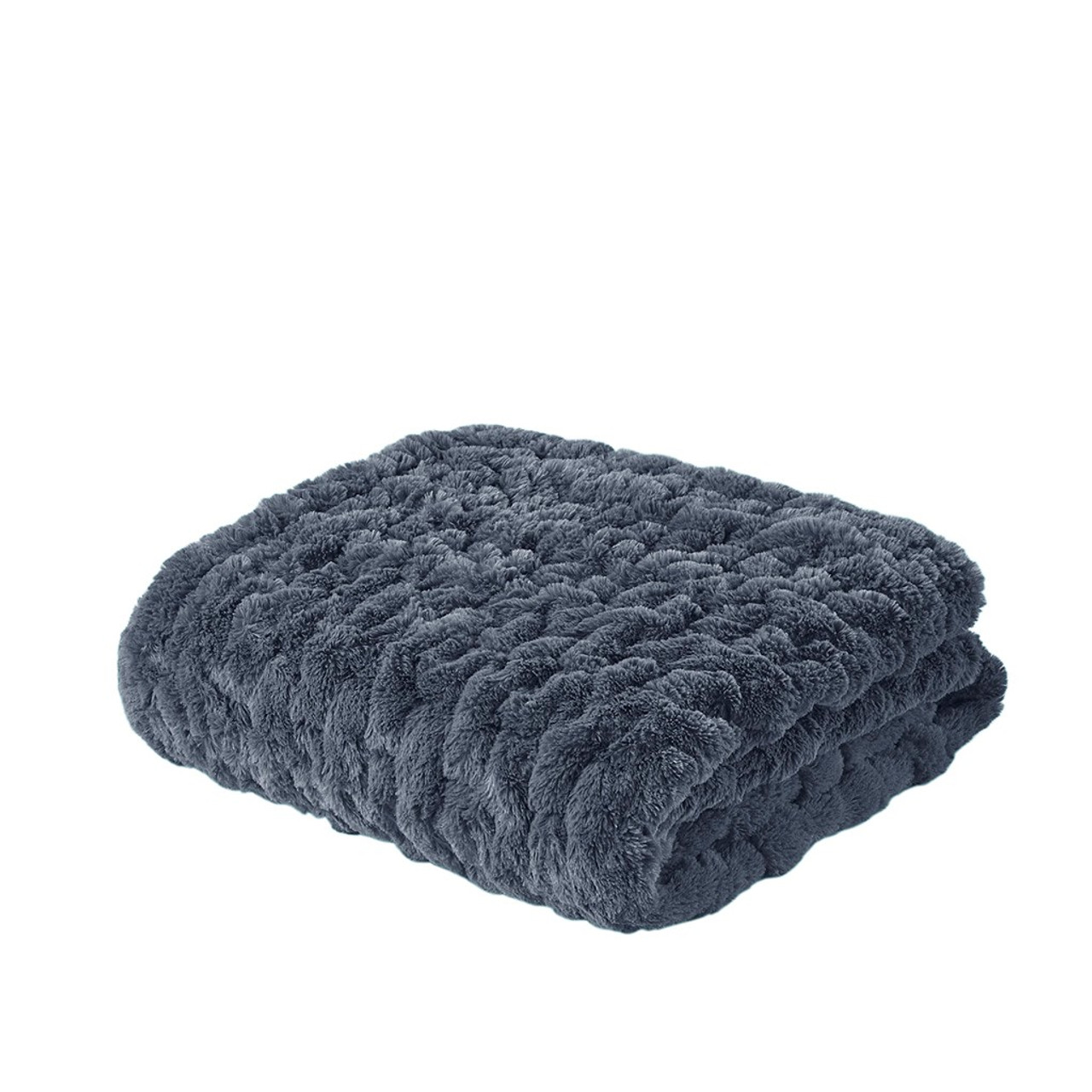 Slate Blue Ruched Faux Fur Throw Caron s Beach House